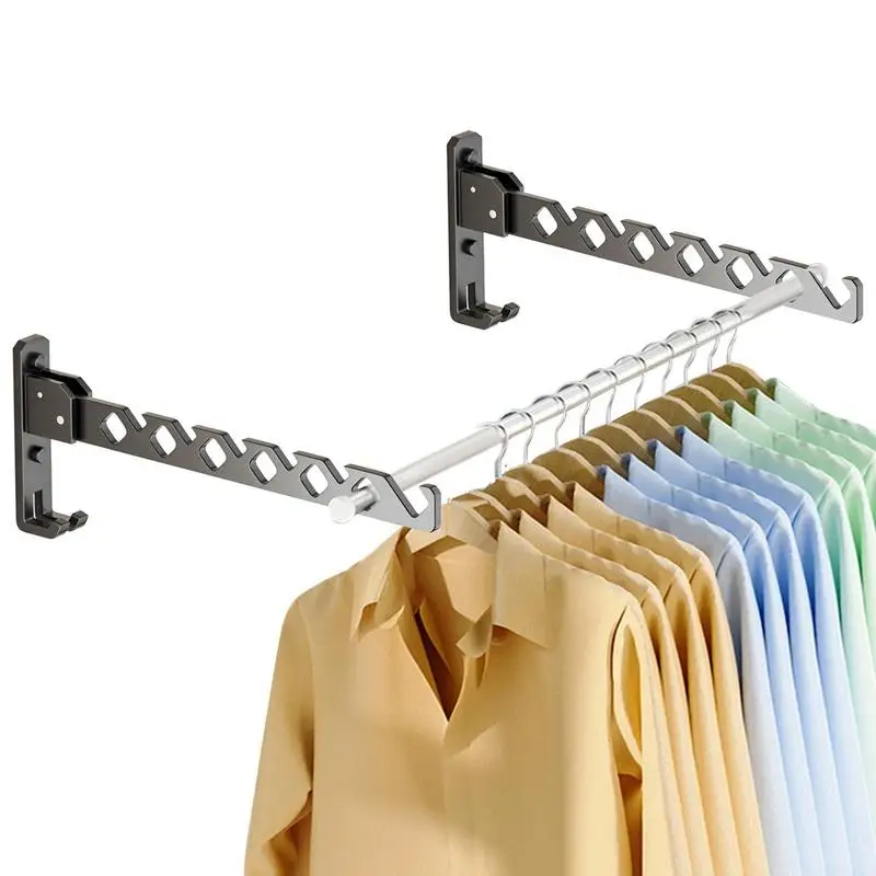 

Wall Mount Clothes Rack Foldable Wall Mount Clothes Rack Hanger Punch Free Rustproof Aluminum Alloy Coat Hook With Strong Load