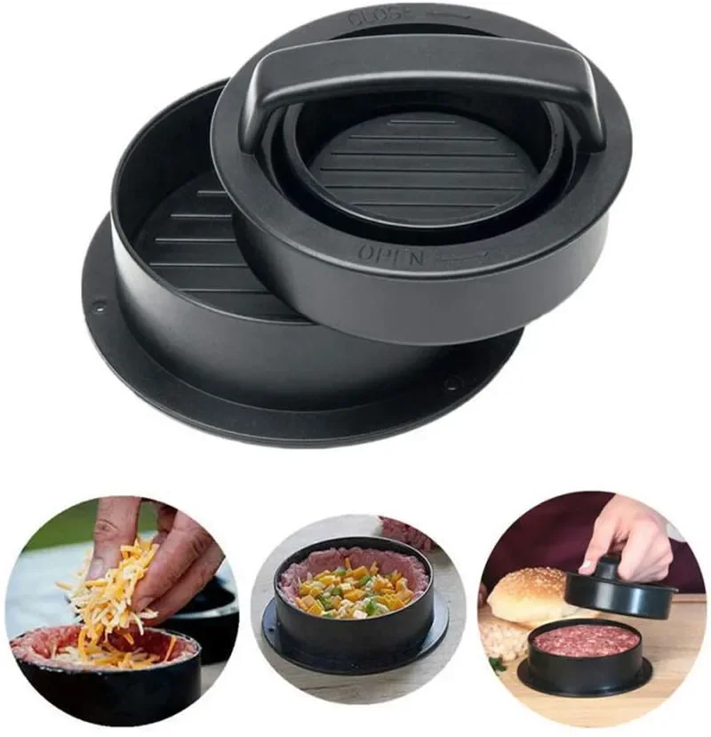 3 in 1 Hamburger Meat Press Machine Non-stick Burger Pattie Press Pork Beef Patty Maker Mold for Stuffed Burgers Kitchen Tools