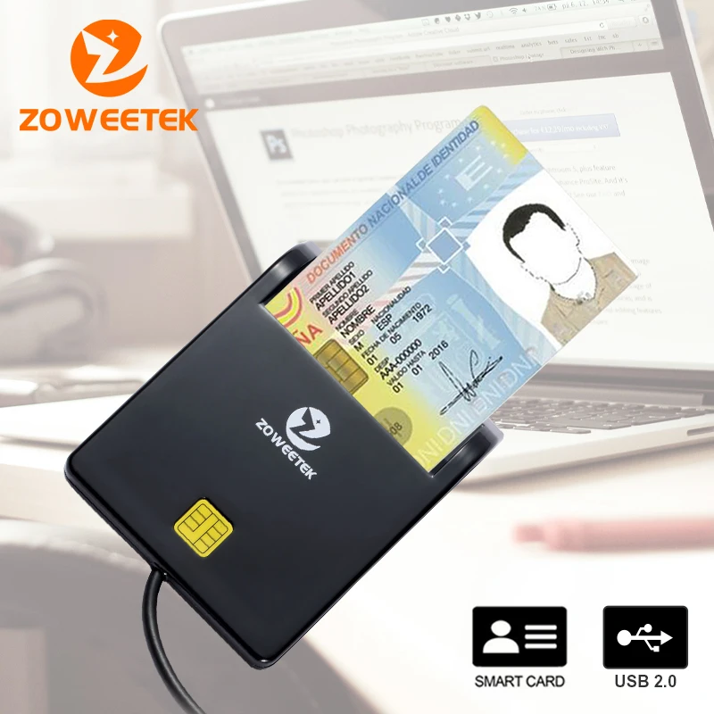 Zoweetek-Leitor de cartão de identificação inteligente, USB, ID, eletrônico, ISO 7816, EMV, IC, Chip DNIE, ZW-12026-1