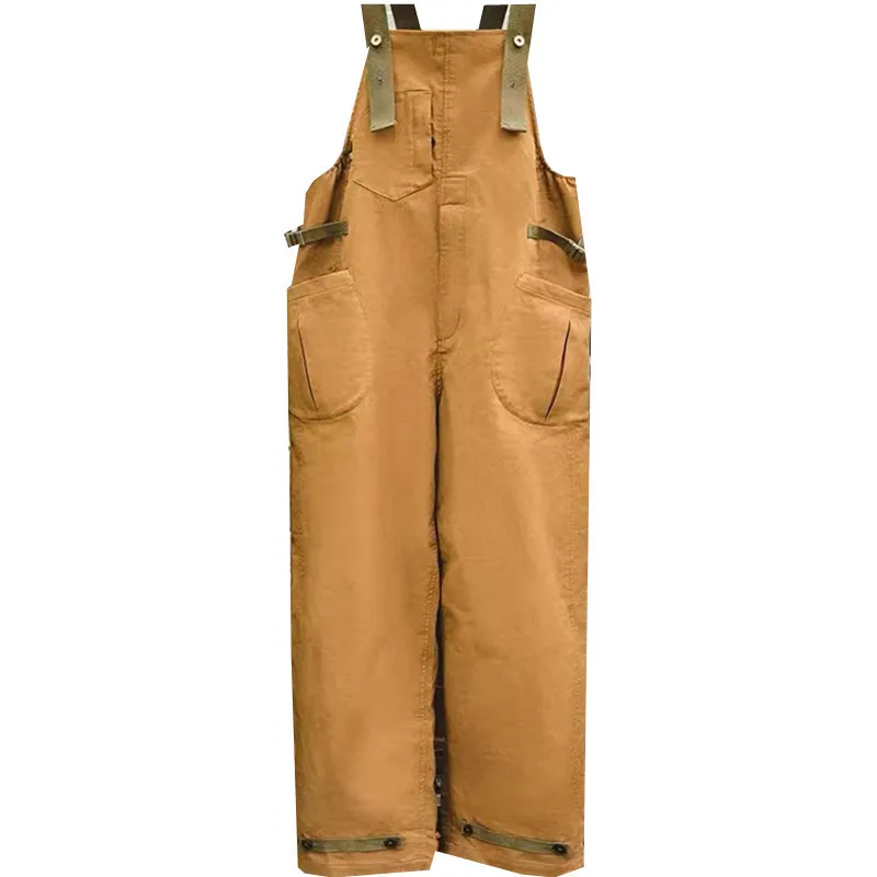 

New Men Bib Pants American Vintage Solid Color Jumpsuits Stretch Corduroy Streetwear Multi Pockets Suspenders Cargo Overalls