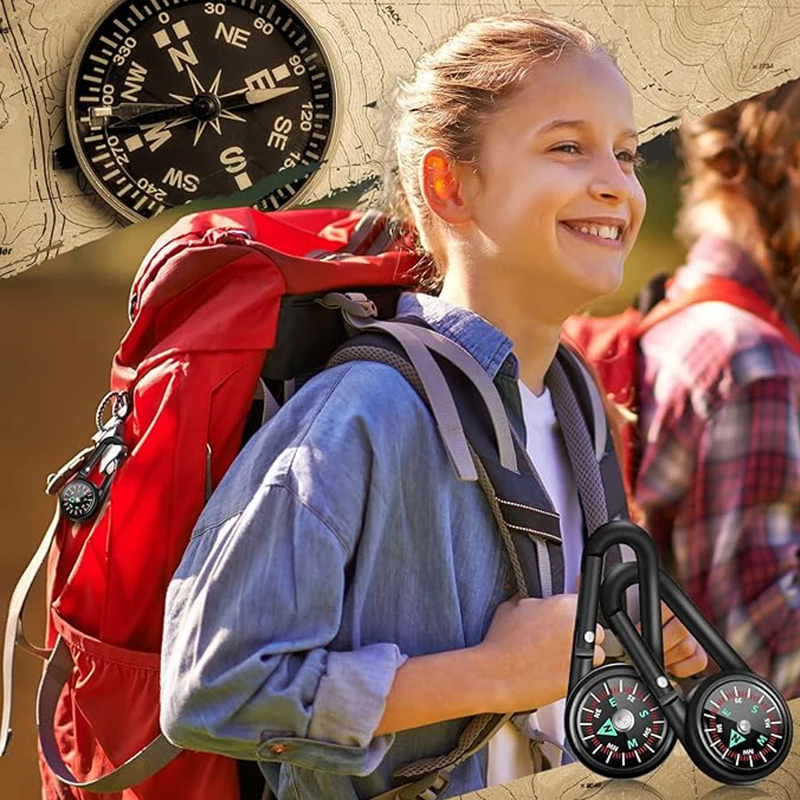 3-in-1 Mini Compass Thermometer Carabiner Clip β Outdoor Hiking Survival Key Ring 4