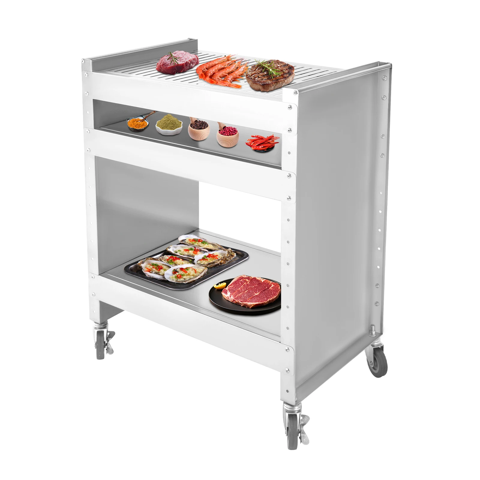 Stainless Steel Grill Cart, Mobile Barbecue Trolley, Picnic Cart For Barbecue 59*40.5*82cm