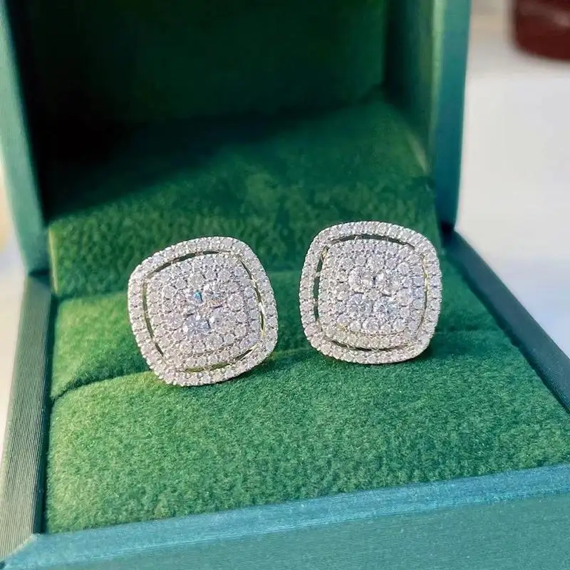 

Silver Color Earrings Women Engagement Stud Earrings Real Stereoscopic Zirconia Earring Fashion Halo Design