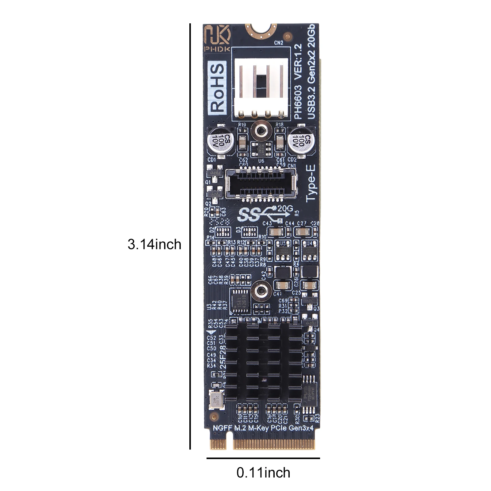M2 PCIE NVME-타입 E 확장 카드 라이저 20Gbps 고속 M2 NVME-타입-E 어댑터 ASM3242 칩셋 데스크탑 PC용
