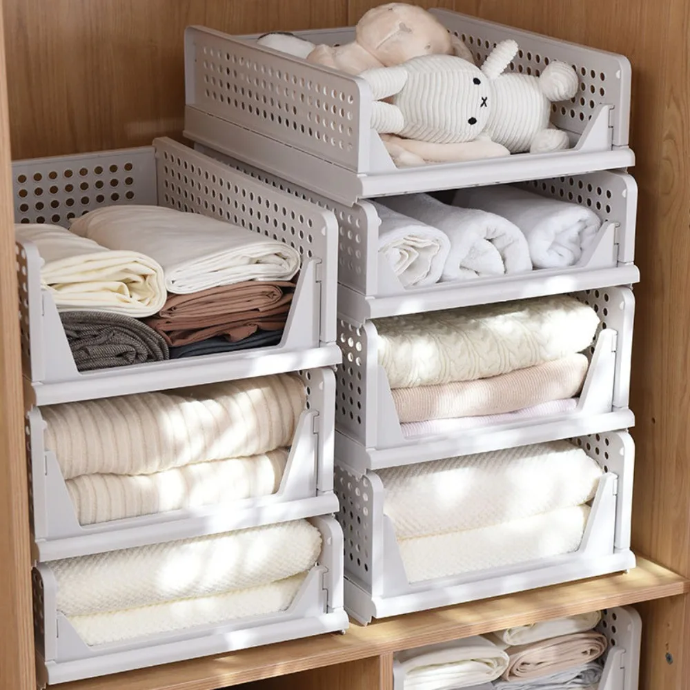 Clothes Wardrobe Storage Basket Partition Clothes Sorting Rack Layered Foldable Drawer Type Household Storage Rack Organization