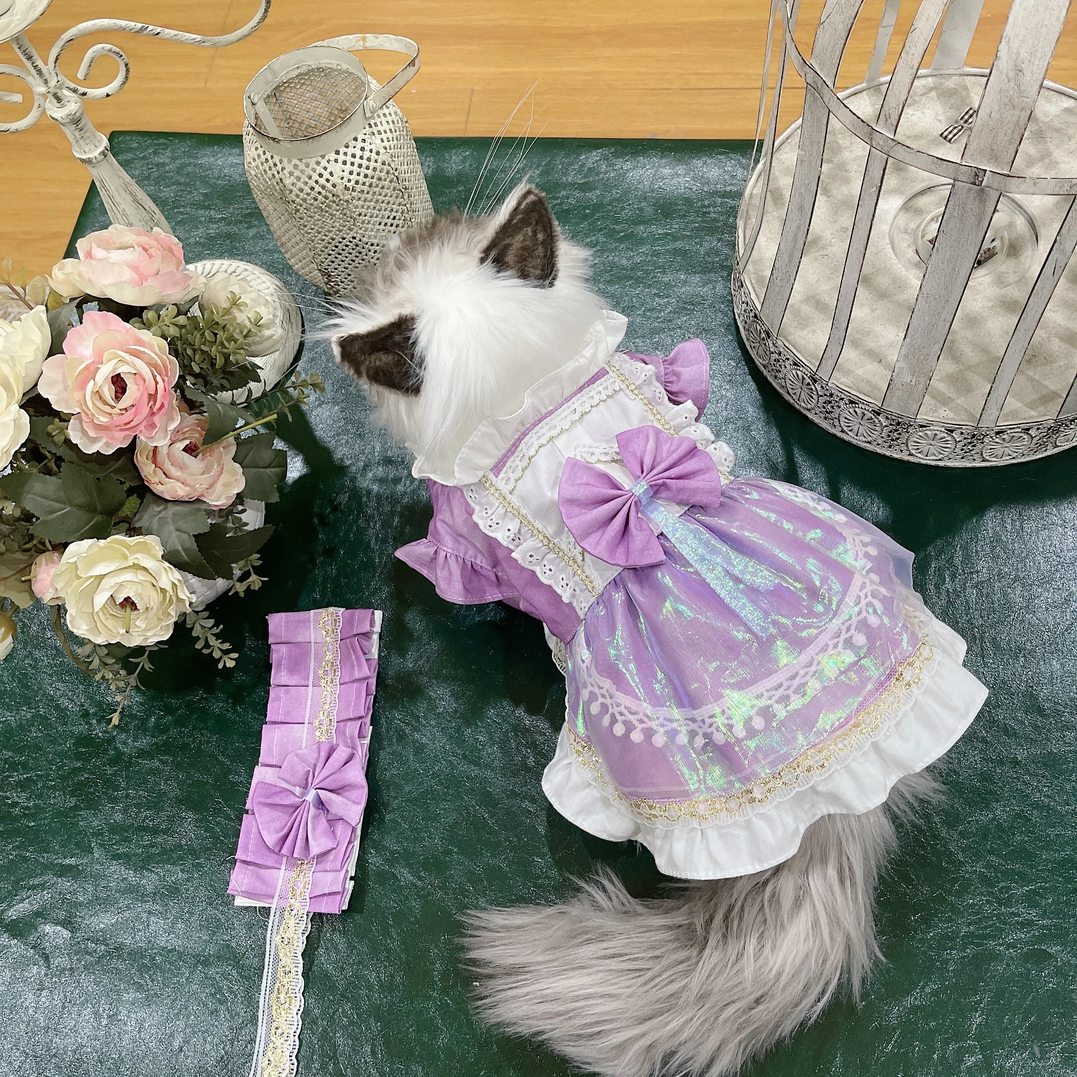 

Pet items Cat Dog Rabbit Clothes Skirt Cute Laser Purple Princess Cat Dress Yorkshire Bichon Teddy pet products