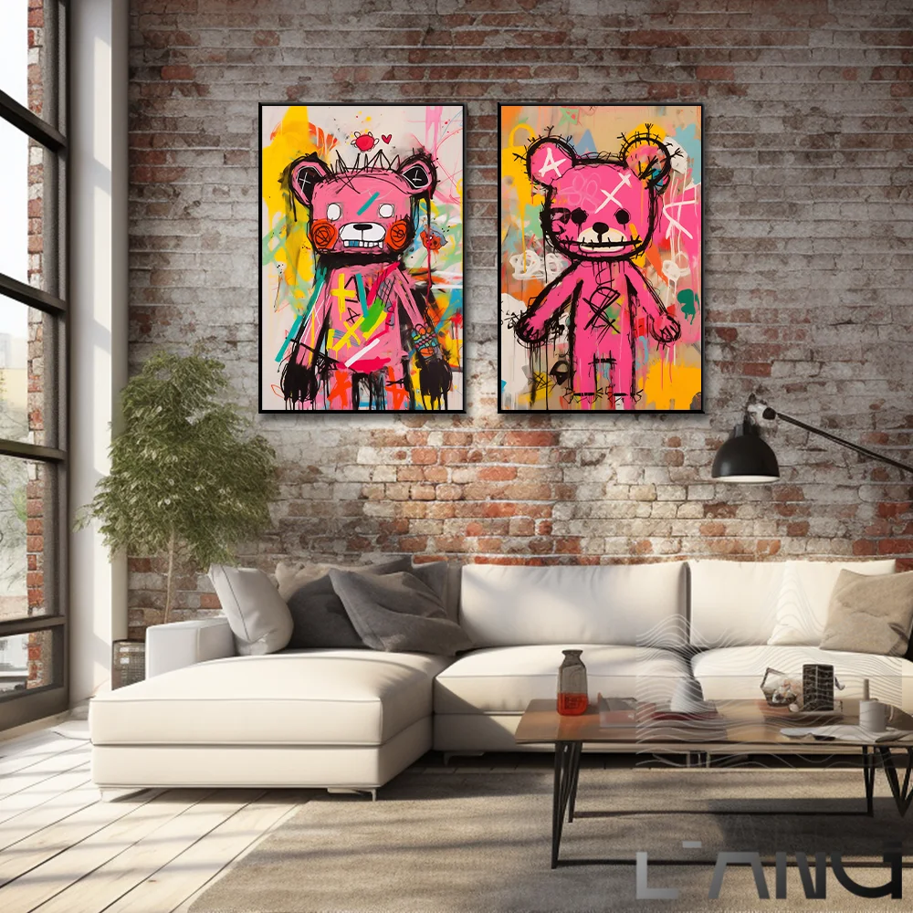 

Graffiti color Bear line geometric abstract art poster Home wall Living room bedroom decorative painting original custom size