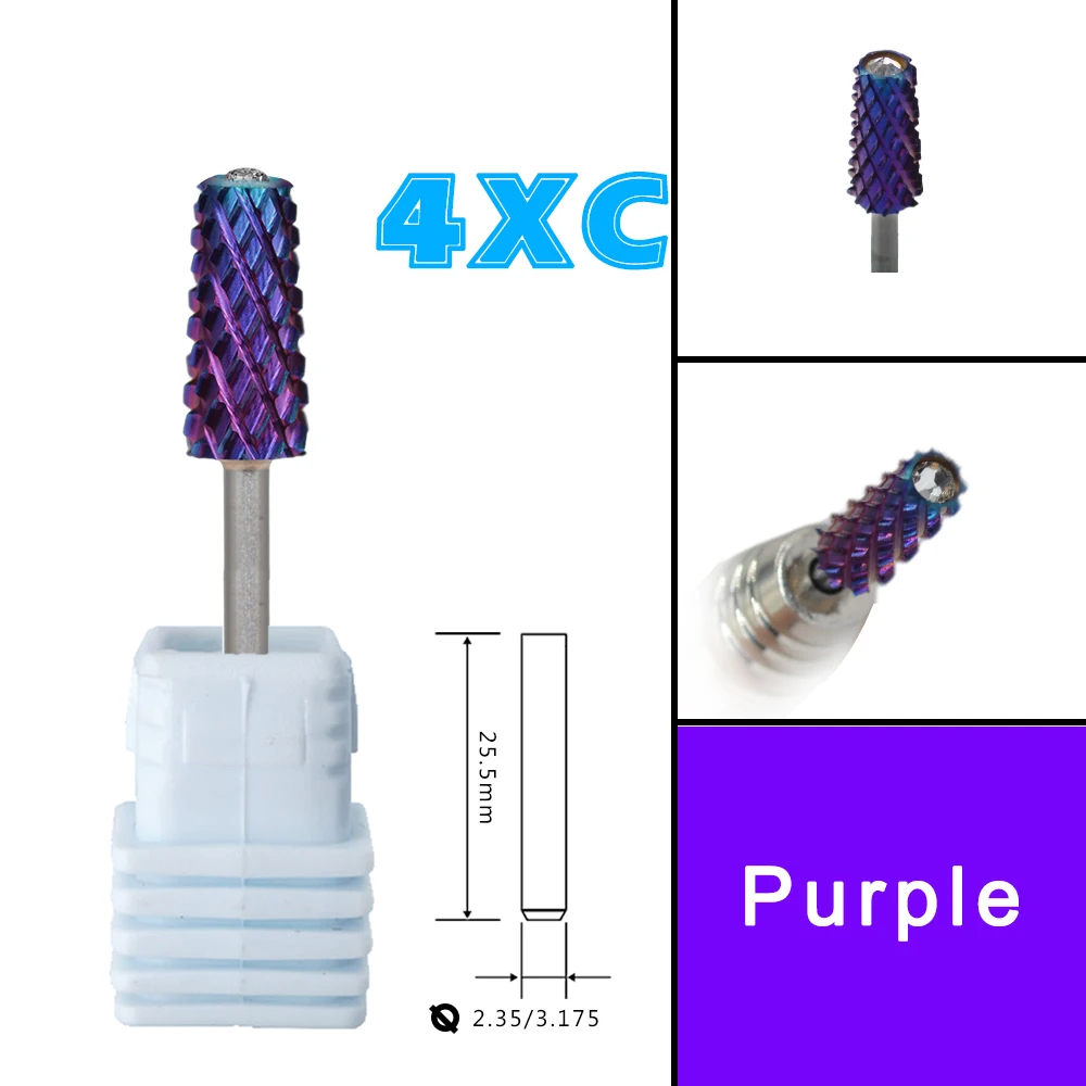 RolinStar 6.6 Safety Large Diamond Crystal Trapezium Tapered Barrel purple Tungsten steel Carbide milling cutter nail drill bit 2
