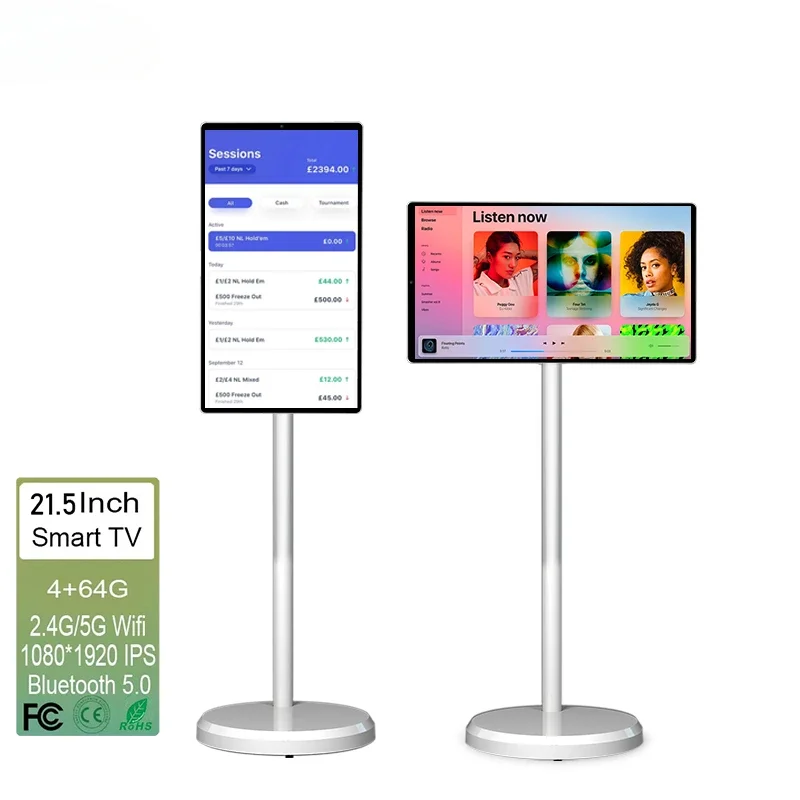 Good Quality Rotatable Screen Lcd Tv Battery Powered 21.5" Touch Screen Tv Portable Ultra Hd Smart Television on Wheels