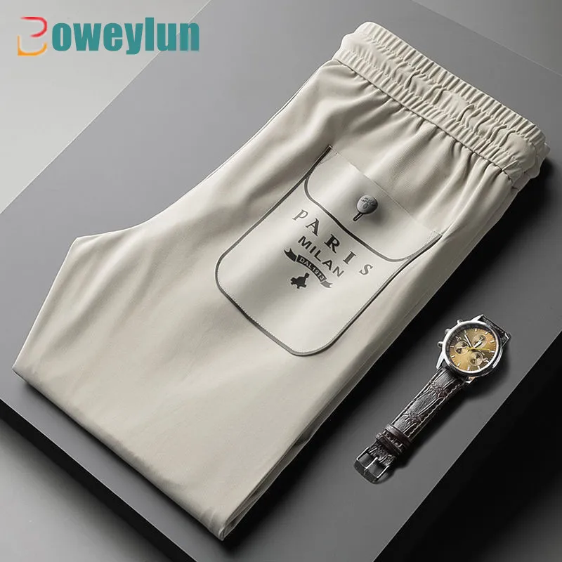 

Boweylun Summer Quick-Drying Anti-Wrinkle Ice Silk Pants Non-Marking Embossed Flowers Leggings Men's Sports Drawstring Trousers