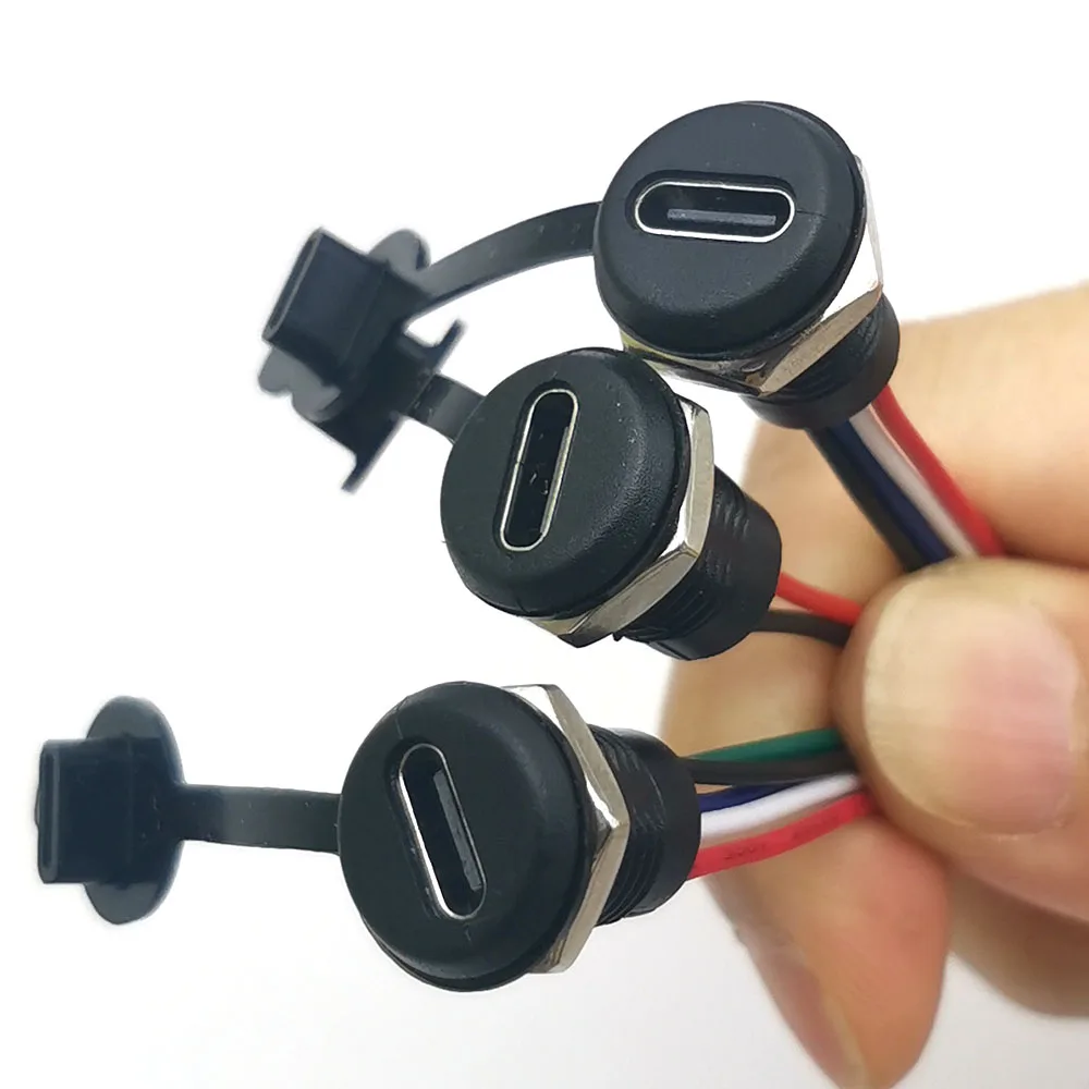 1 Pz 2/4/5pin USB-C Connettore Tipo-C Con Piastra Di Bloccaggio Dado Presa USB Femmina Impermeabile Porta Jack Di Ricarica Rapida Ad Alta Corrente