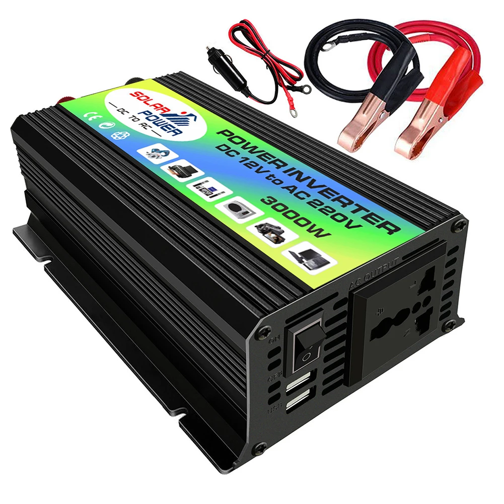 

Peak 3000W DC 12V To AC 220V Solar Inverter Voltage Transformer Converter Car Inverter for Solar Inverter Home Appliances Auto