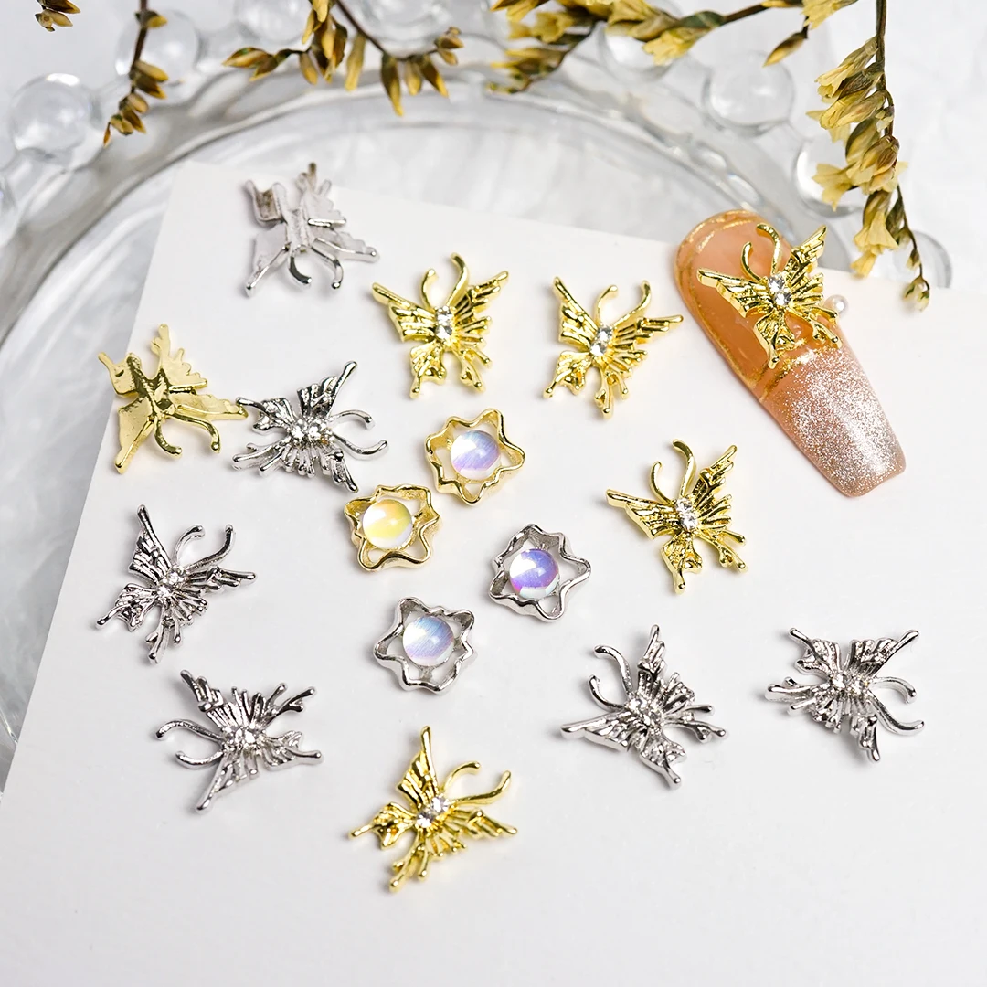 

Crystal Metal Butterfly Nail Charms Gold Silver Jewelry Art Decoration DIY Rhinestones Parts 3D Shiny Alloy Manicure 2303-013