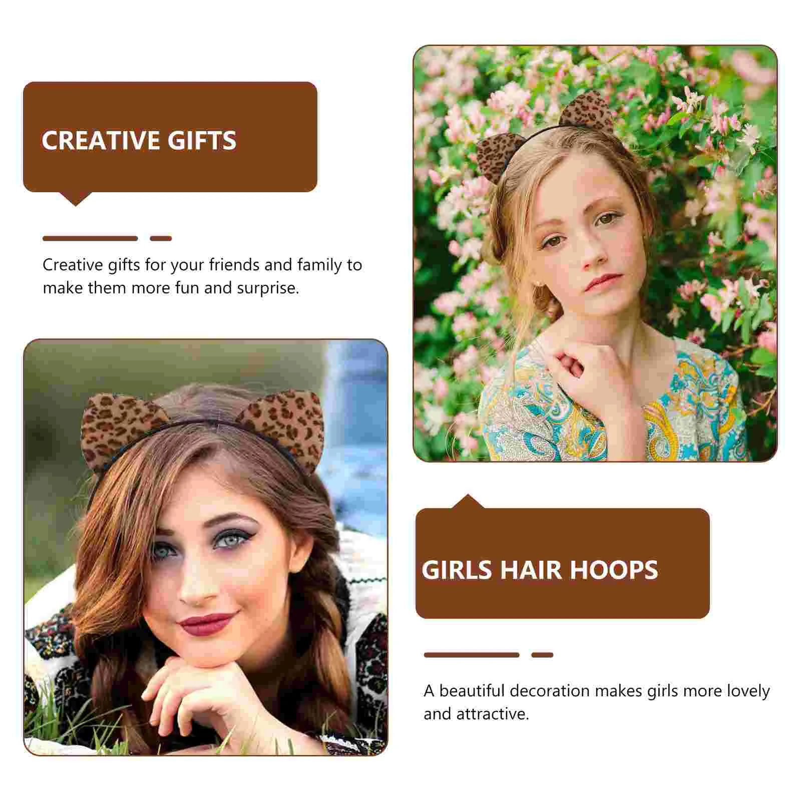 2 Pcs Fox Leopard Cat Ear Headband Women's Faux Fur Animal Metallic Fabric Headwear for Party 3