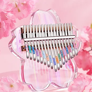 아크릴 칼림바 투명 반음계 칼림바 벚꽃 전문 악기, 17 21 키 엄지 피아노 액세서리