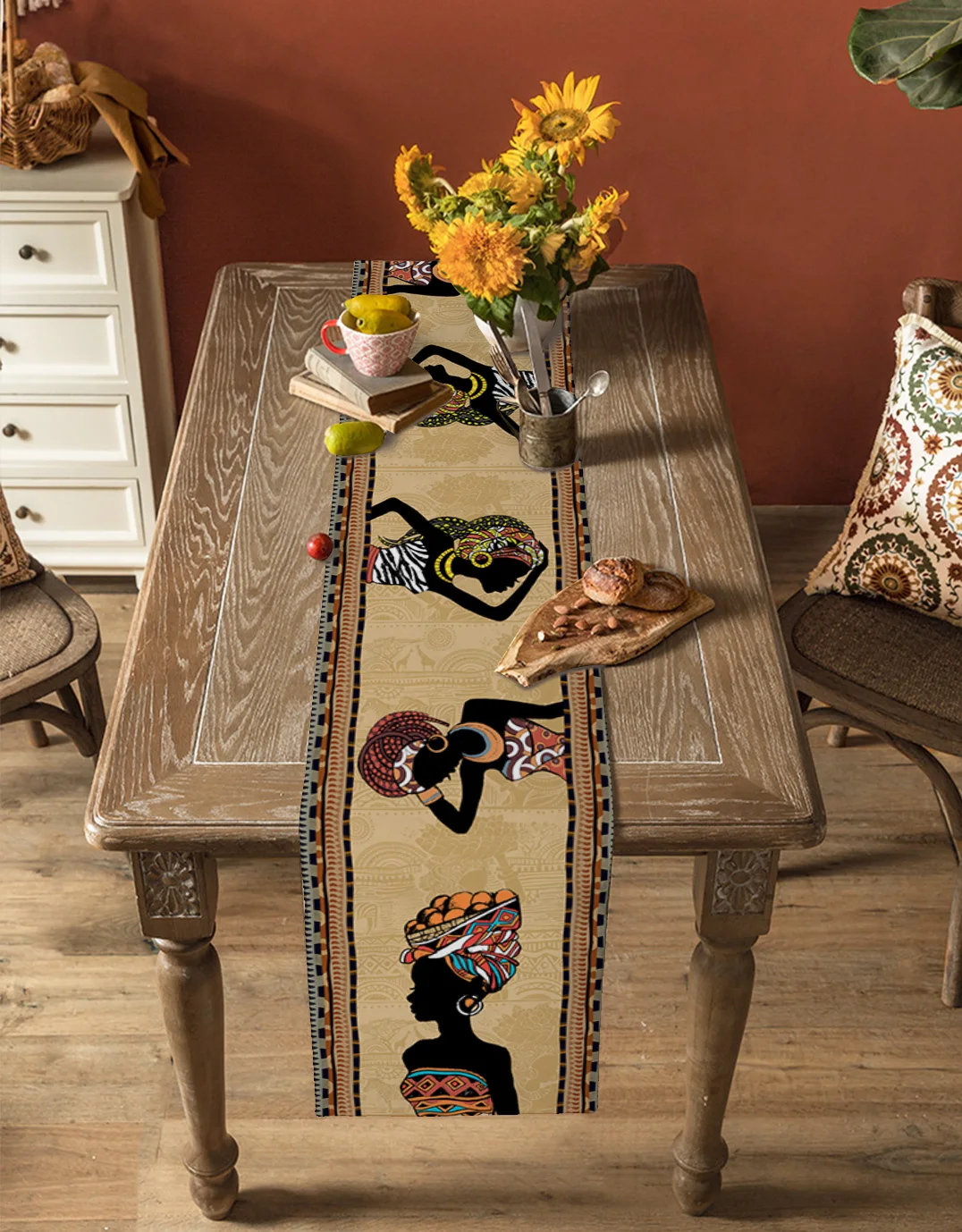 Ethnic style african women table runner cotton linen wedding table decor tablecloth christmas table decor table
