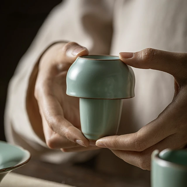 2Pc/Tétel Azure Porcelán Megnyitása Egyetlen Kupa Hanmade Ru Kemencék Kerámia Illatú Japán Tea Művészeti Edzés Vizsga Csésze Szett - Image 2