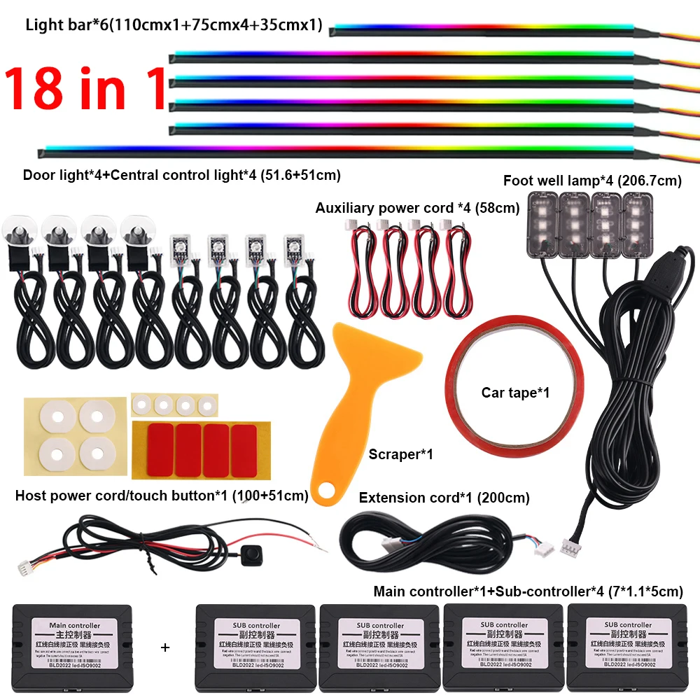 ตัวเลือกสินค้า รถ LED ตกแต่งบรรยากาศ 64 สี ควบคุมด้วยแอปพลิเคชัน