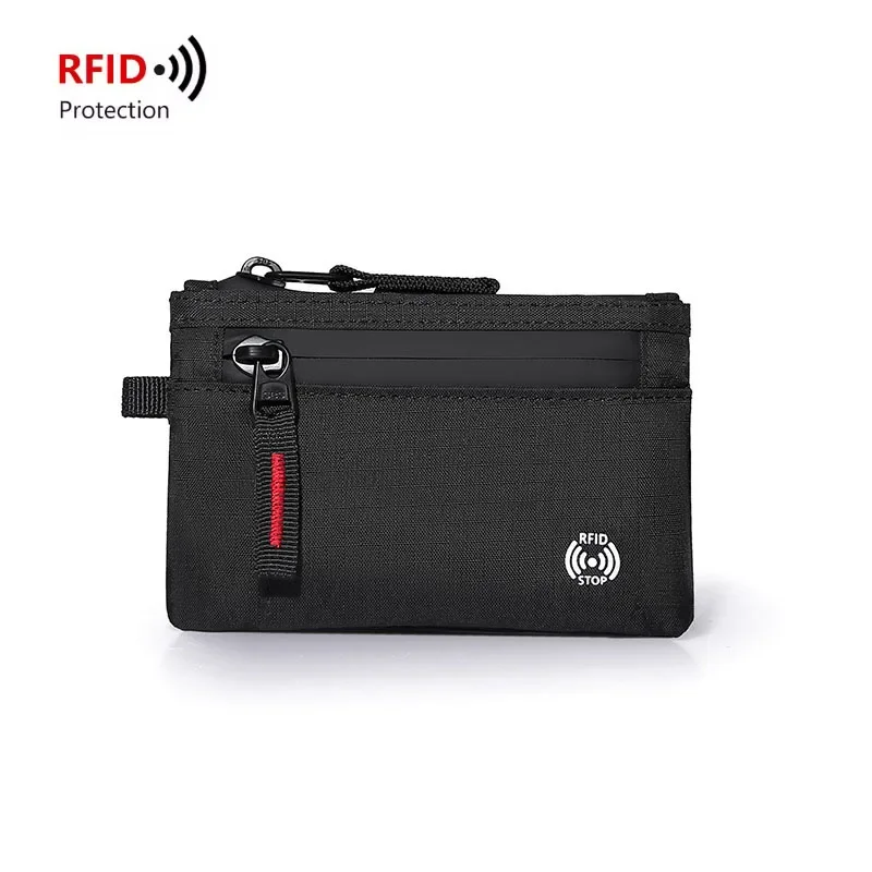 Luxury Nylon Slim RFID Wallet with Zipper and Carabiner