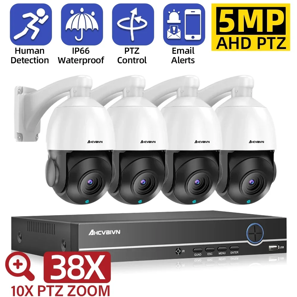 

38X Zoom PTZ AHD Speed Dome Camera System 8CH 5MP Outdoor Waterproof Analog Camera Security Surveillance System CCTV DVR Kit