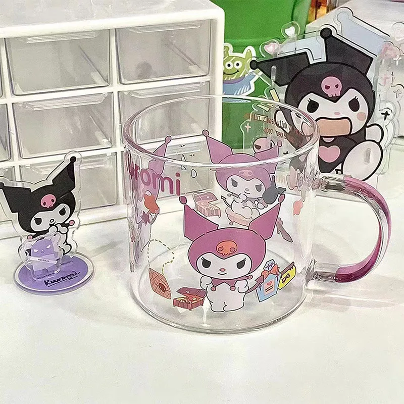 

Cinnamoroll Sanrio Kawaii Glass Cup Kuromi My Melody Student Breakfast Milk Juice Coffee Water Cup Handle Cup Gifts Girls Toys