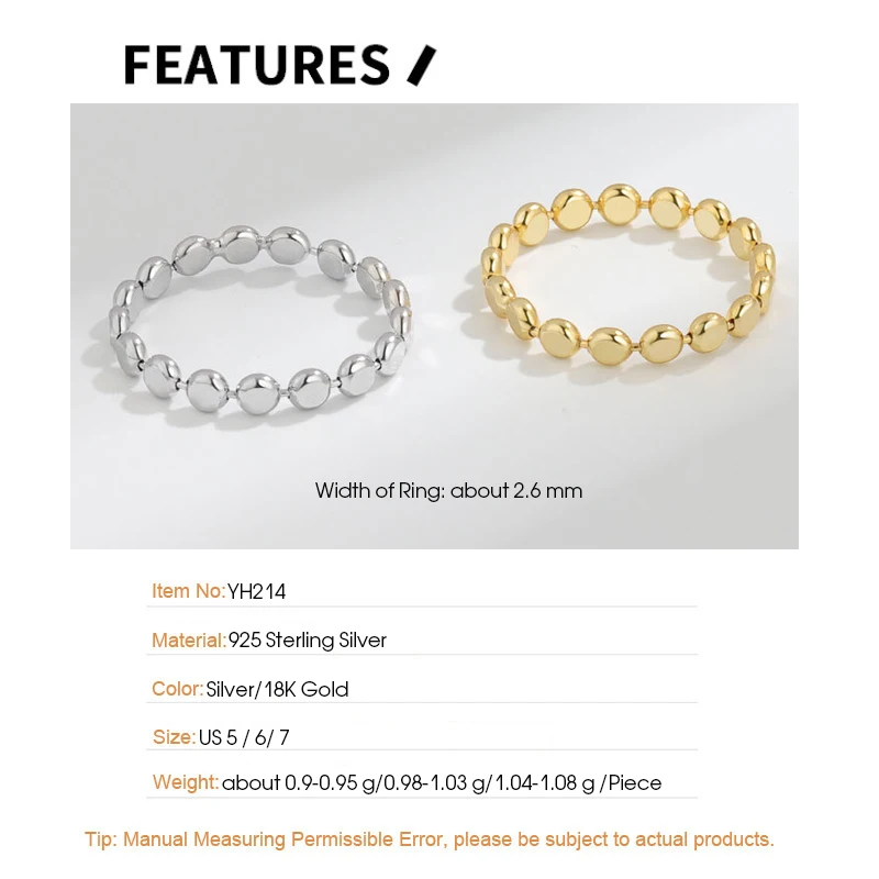 F.I.N.S Minimalist Fine Jewelry Geometric Flat Round Beads S925 Sterling Silver Ring Simple Stackable Silver Finger Ring 925 silver ring silver rings