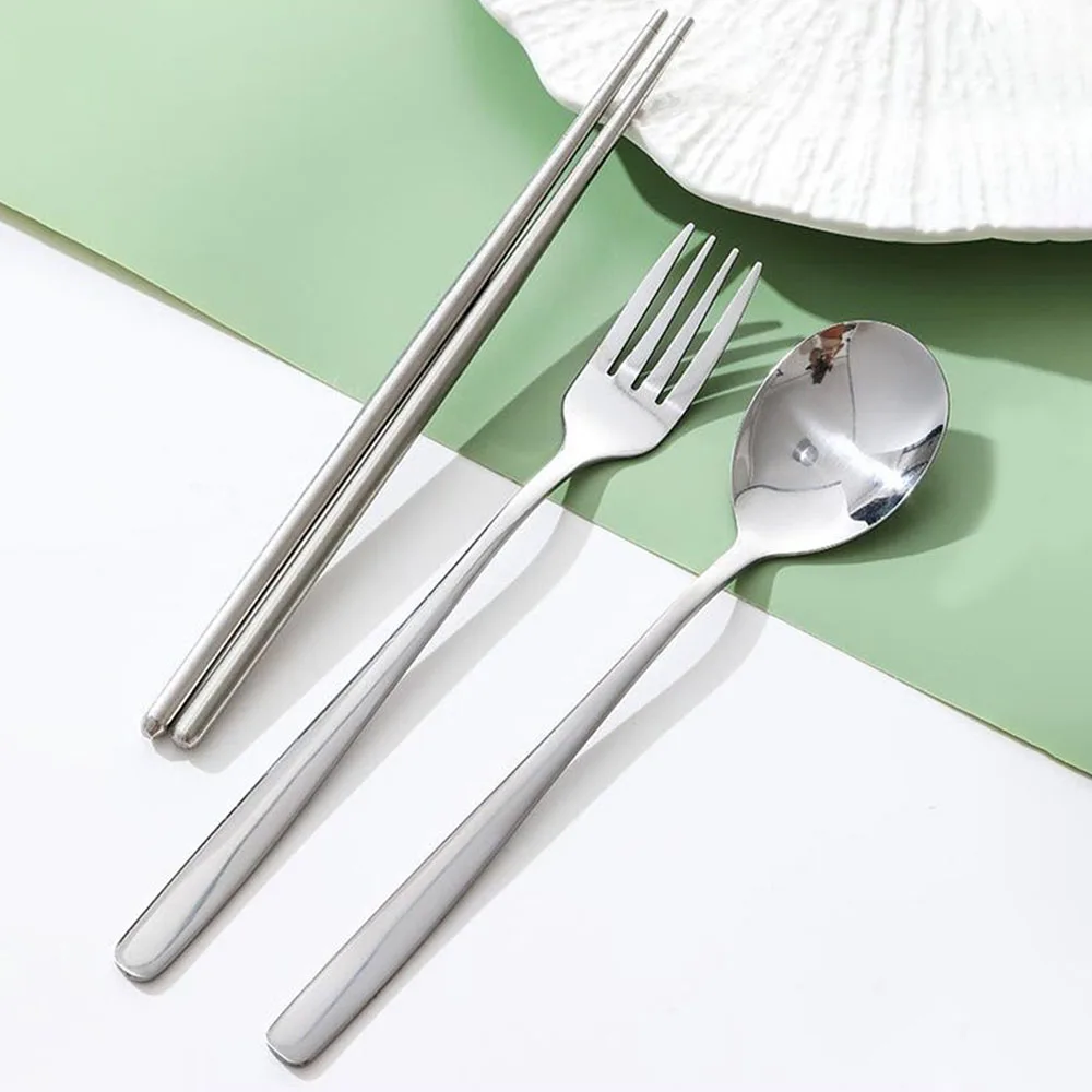 304 Stainless Steel Portable Cutlery Fork Chopsticks Spoon Set Gift Outdoor Student Cutlery Three-piece Set