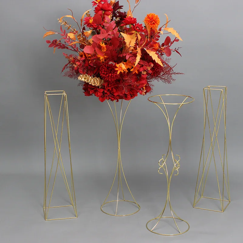 Beliebte Hochzeitsdekoration, Tischzylinder, künstlicher Blumenständer, goldener Rahmen, Tischdekoration aus Metall