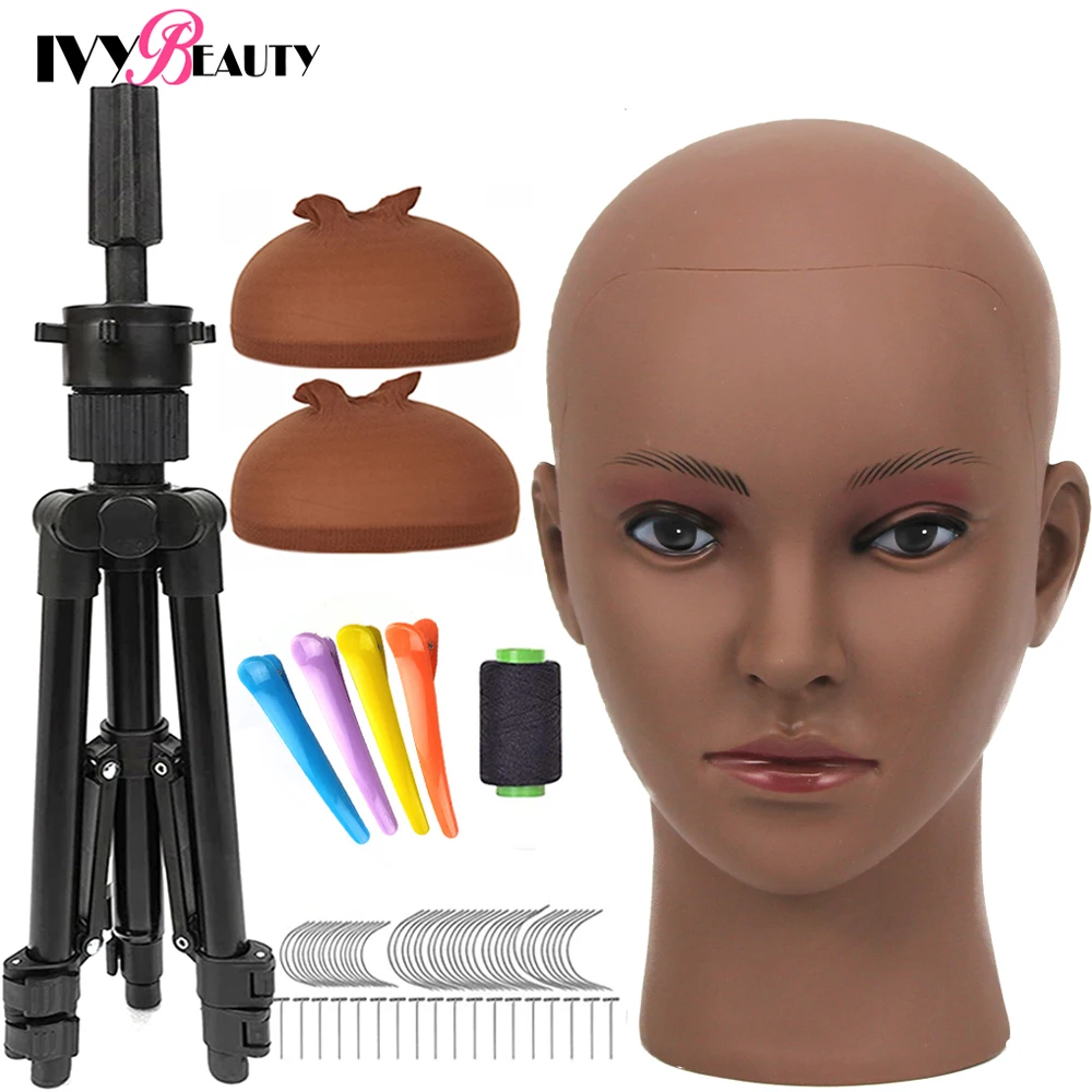 Adjustable Wig Stand Wig Tripod With Mannequin Canvas Block Head Bald
