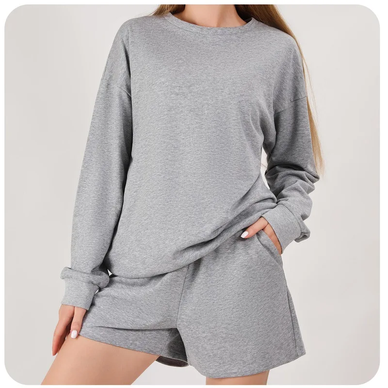 

2023 Summer Fashion Woman Suits 2 Loose Long Sleeve Tops +shorts Pants Two Piece Suit Sweatsuits Female Sport causal Sets