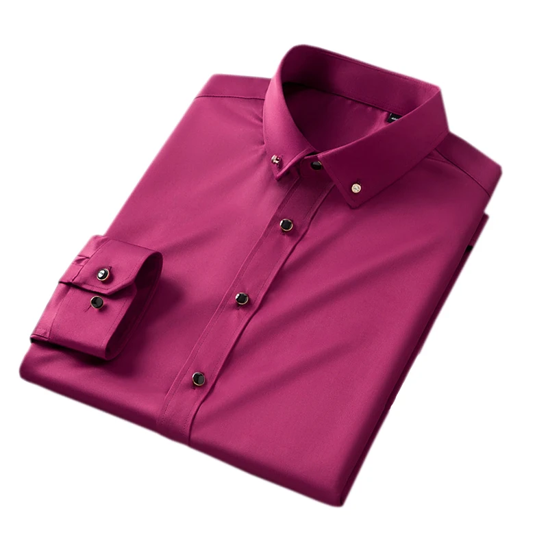 New Stretch Silk Pink Shirt Men's Long-sleeved Non-iron Solid Pure Color Breathable Casual Slim-fit Business Men's Fashion Shirt short sleeve shirt dress