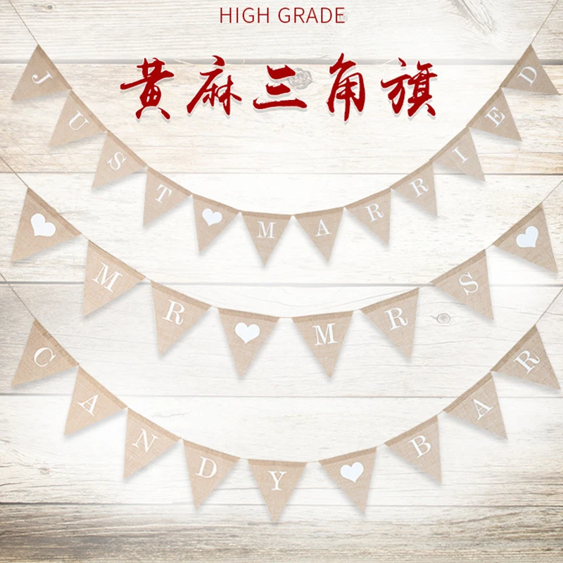 Party Decorations Party Flag Letter A-Z Diy Personalize Jute Burlap Bunting Banner Flags Candy Bar Wedding Decoration Baby Shower Supplies