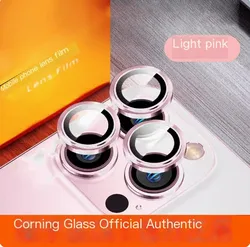 Premium Metal Camera Lens Protector with Tempered Glass and Protective Film - 15promax (Pink)
