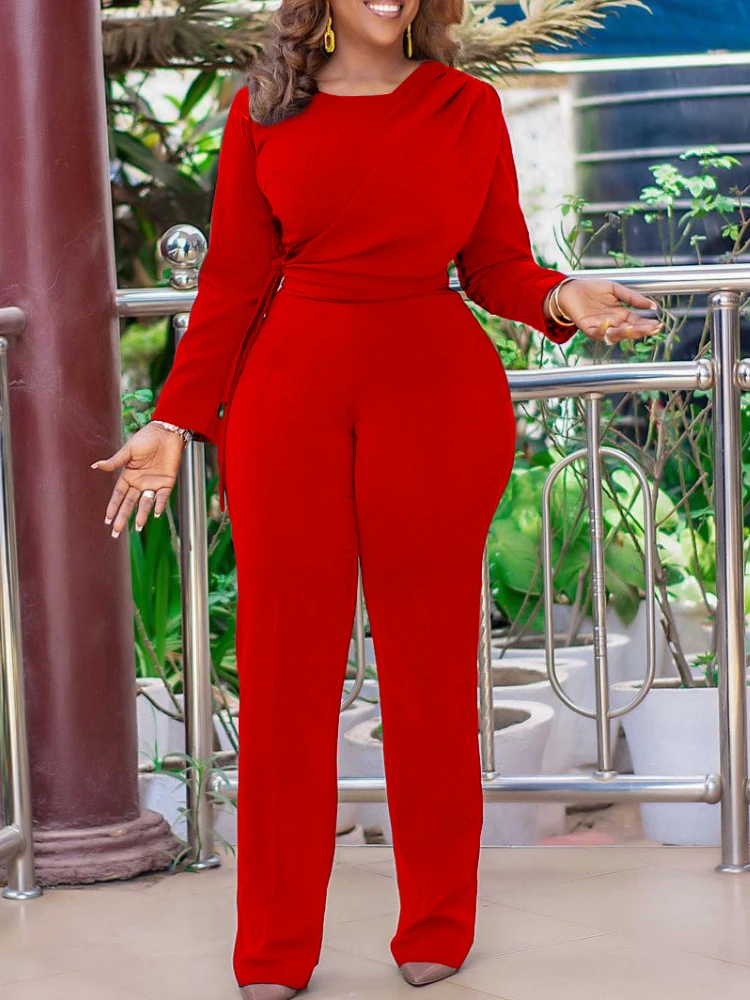 

Women Jumpsuit Long Sleeve High Waist Slim Fit Ladies Overalls Red African Elegant Classy Big Size One Piece Rompers Autumn New