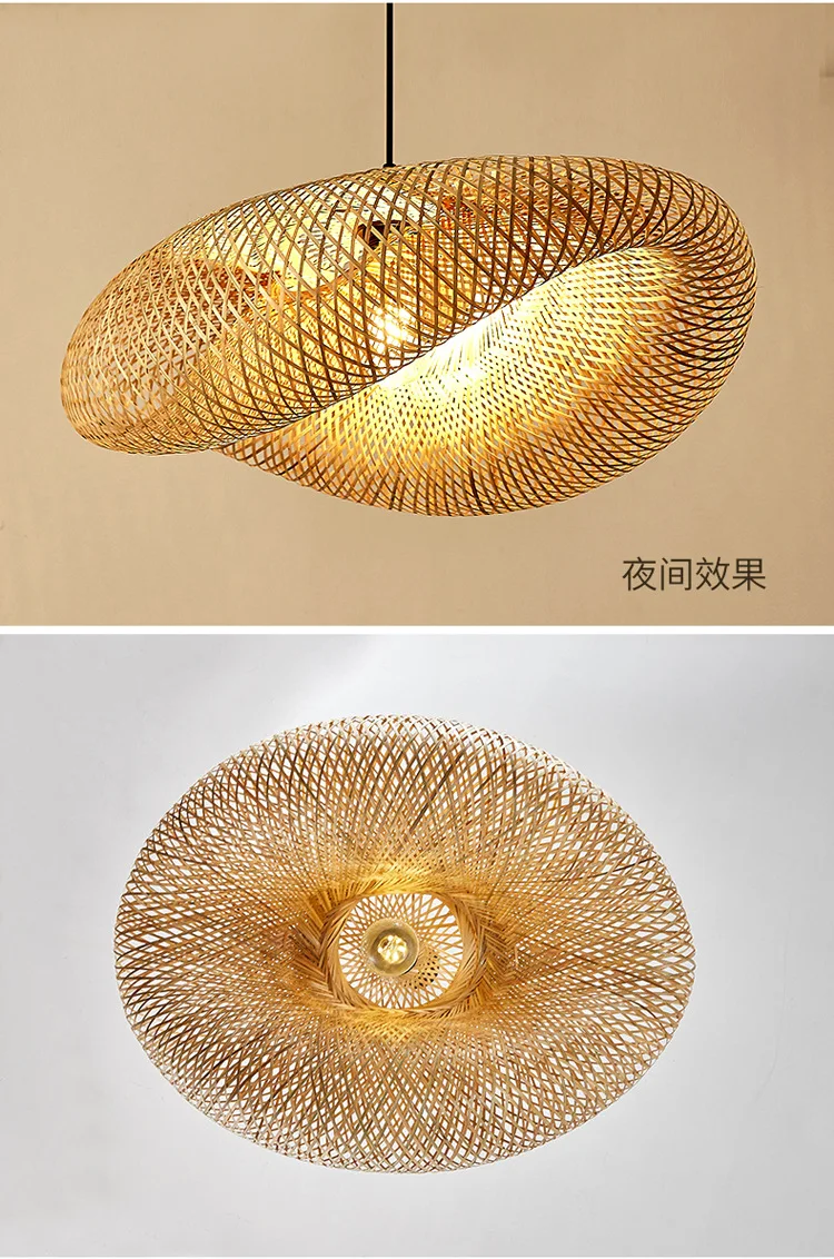 Bamboo Pendant Lamp Rattan Light Hand Woven Chandelier Café Restaurant Lighting Living Room Art Decor Hanging Lamp Indoor