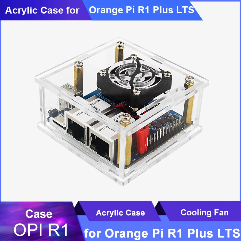 

Orange Pi R1 Plus LTS Acrylic Case with Cooling Fan Protection Shells Transparent Box for Orange Pi R1 Plus LTS