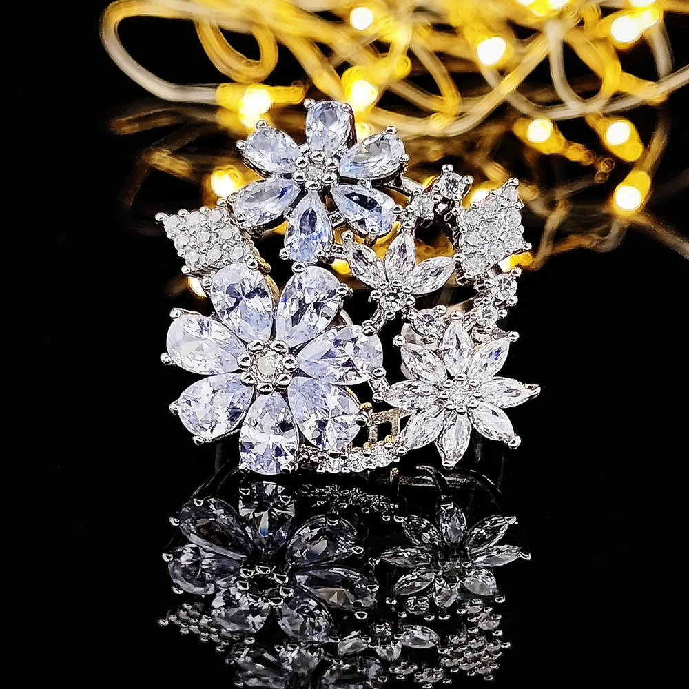 Trendy Luxury Flowers Silver Color Fashion Ring for Girl Lovers Love Party Gift Jewelry R5435 silver rings,silver ring