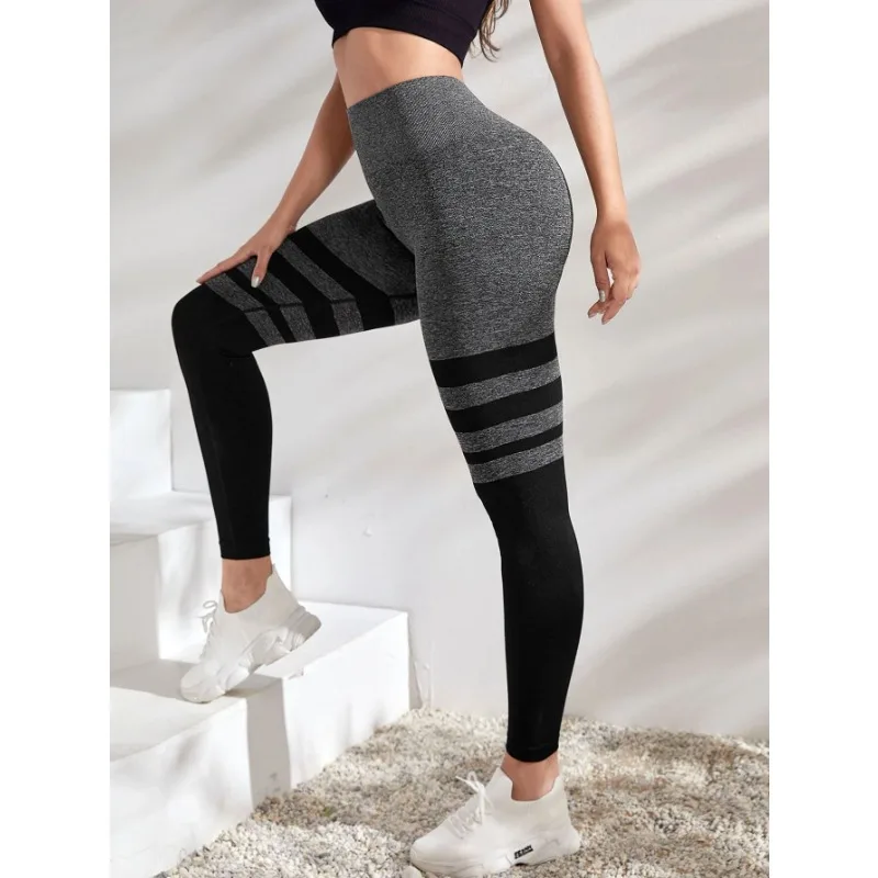 Black Stripe Leggings Women Seamless Slim Tights Gym Trainning Running High Waist Hip Liftting Fashion Knit Yoga Fitness Pants 2