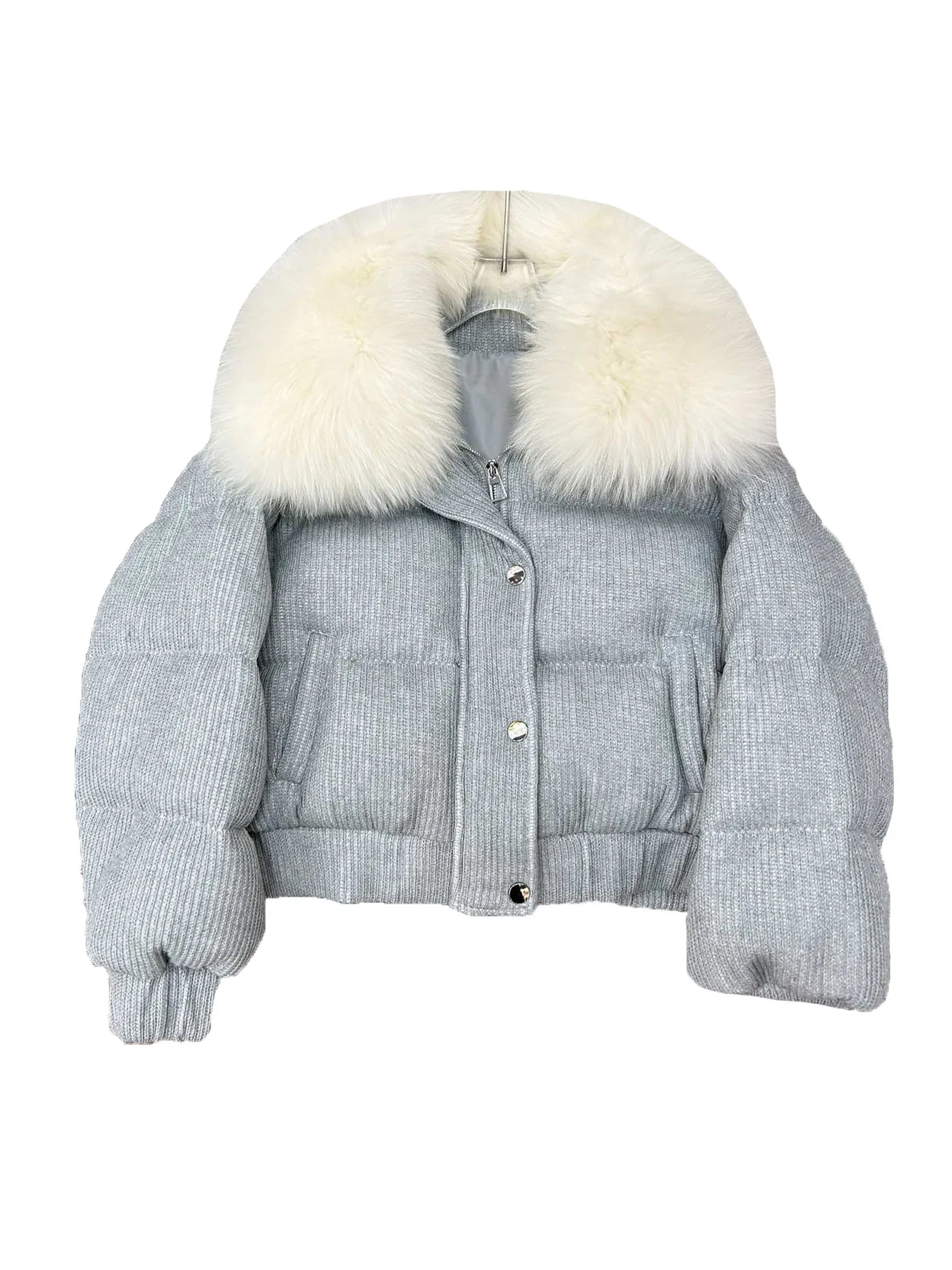 

Down jacket short loose version of pure color splicing hair collar removable design warm and comfortable 2023 winter new 1201