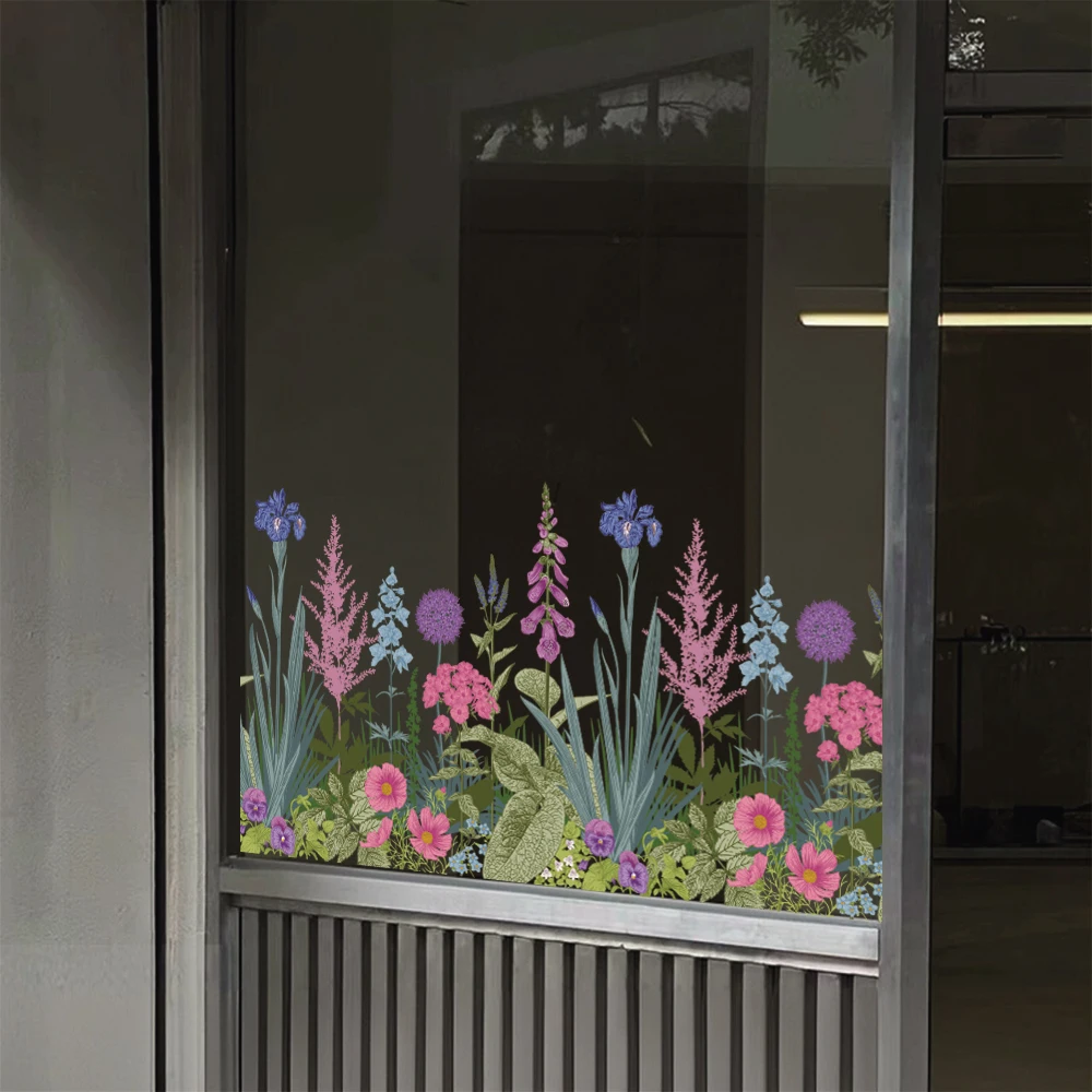 Adesivo Per Finestre A Fiori Rosa E Cardi – Pellicola Statica Senza Colla 40x120 Cm – Vetro Colorato Effetto Acquerello