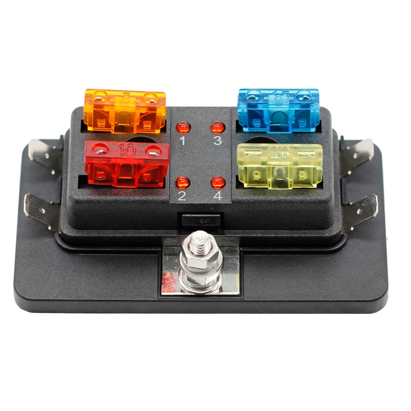 

100 Amp 4Way Blade Fuse Box for Automotive ATC/ATO LED Indicator Protection Cover 10-30V DC 12V Auto Mari