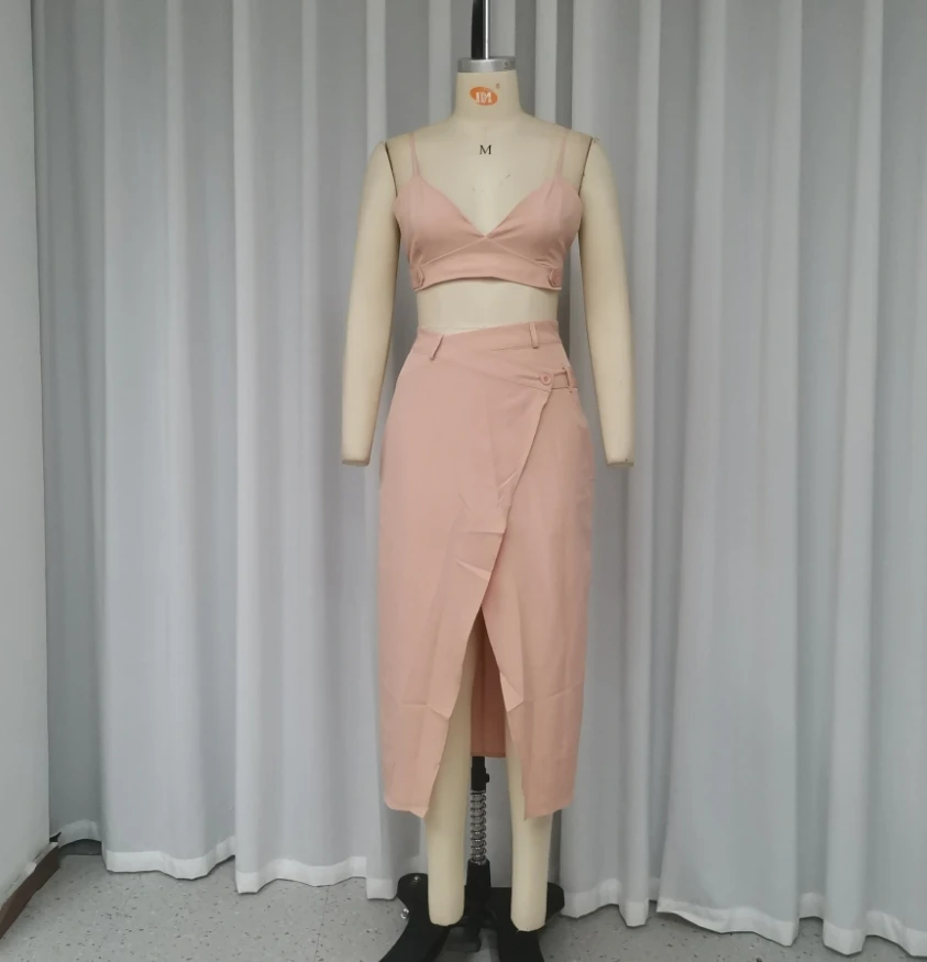 2024 New for Women 2 Pieces Solid Color Long Skirt Navel Exposed Sexy Style Set Sleeveless ﻿