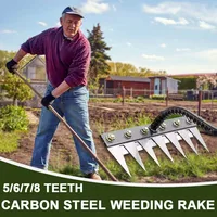 5/6/7/8 Teeth Carbon Steel Garden Hand Rake Farm Tool Weeding Scarifier Agricultural Nail Harrow Metal Harrow Garden WeedingTool 2