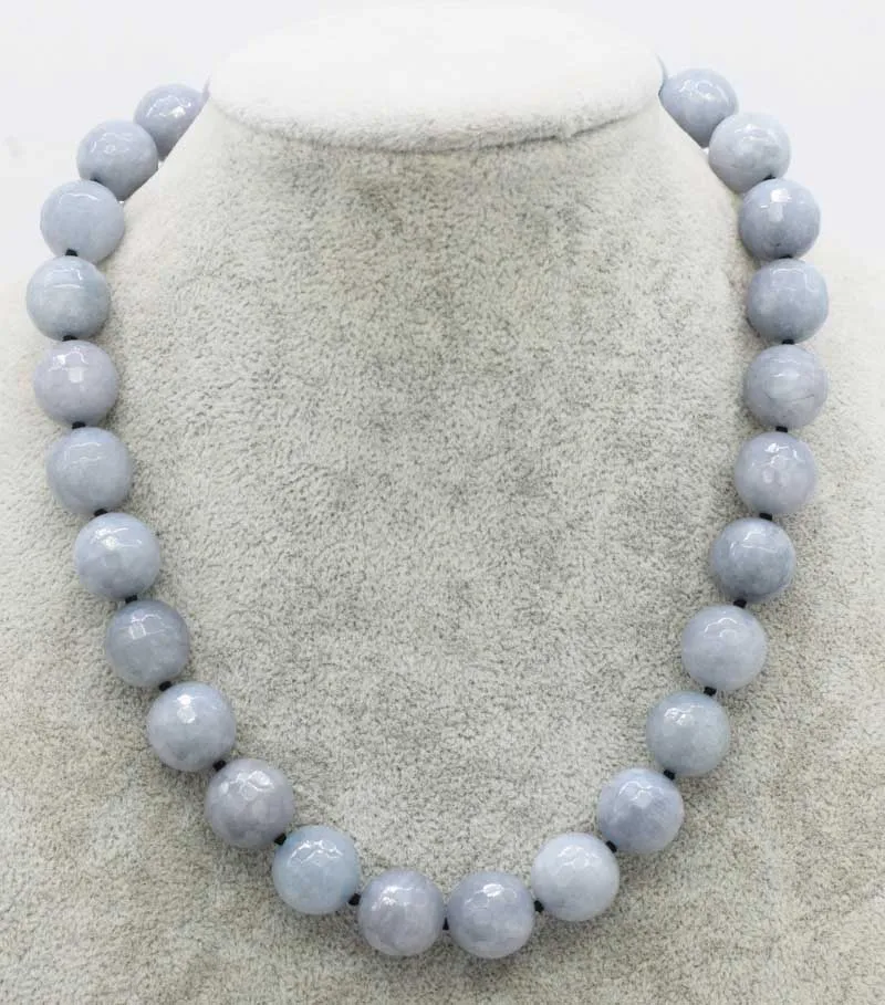 blue jade faceted round 12mm round  necklace 18inch  wholesale beads nature  woman 2018