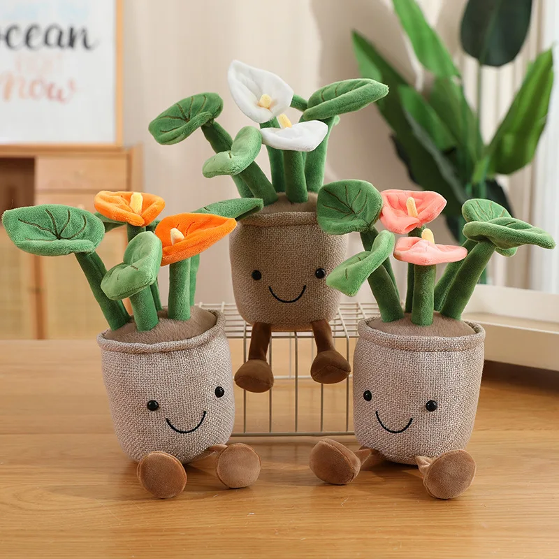 10/35cm 웃는 얼굴 안투리움 플러시 꽃 베개 화분 인형 다리가 있는 인간형 인형 네 가지 색상 홈 데코 소품 선물
