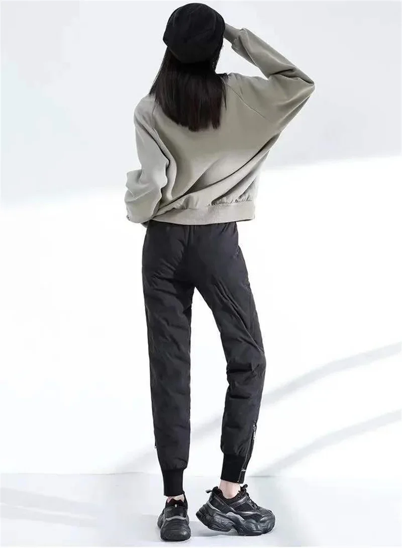 Warm Thicken Side Zip Down Cotton Straight Pant Casual Thick Winter Snow Wear Windproof Pantalones New Fluffy High Waist Spodnie