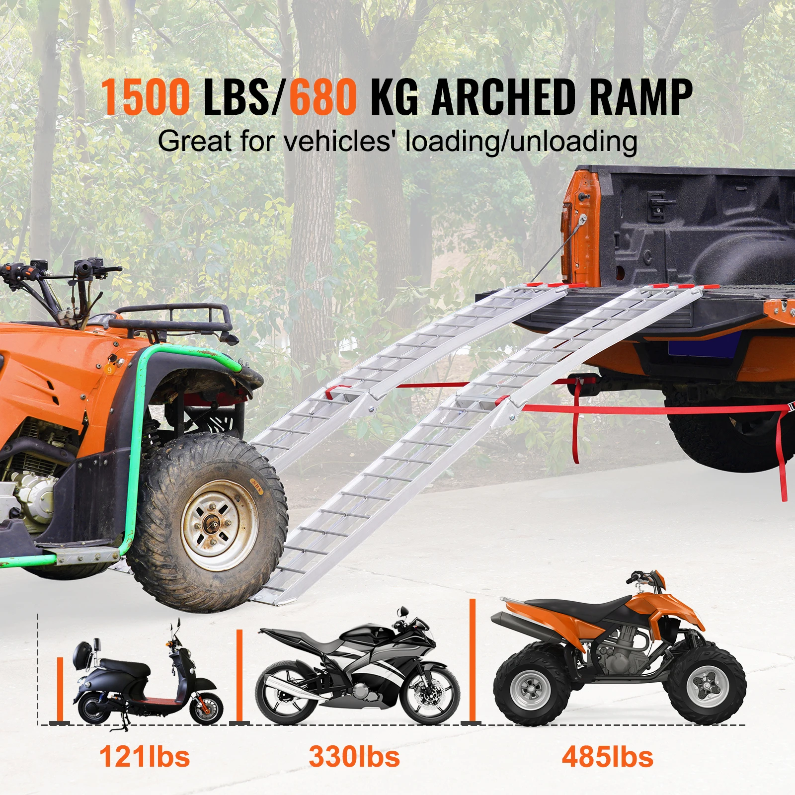 SucceBuy Aluminum Ramps 1500 lbs Folding Loading Ramps for Pickup Trucks Bed Trailers Ramp with Load Strap for Dirt Bike UTV ATV