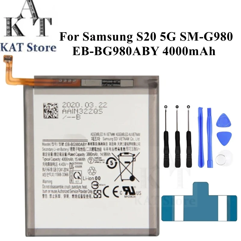 

Mobile Phone Li-Polymer Battery For Samsung Galaxy S20 5G SM-G980 EB-BG980ABY 4000mAh Rechargeable Accumulator Replacement