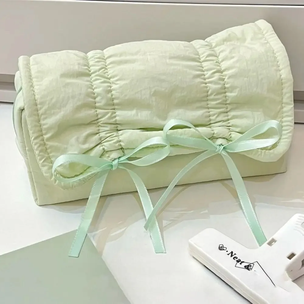 INS 리본 드로스트링 펜 가방 발레 스타일 대용량 단색 필통 다기능 정리함 문구류 보관 가방