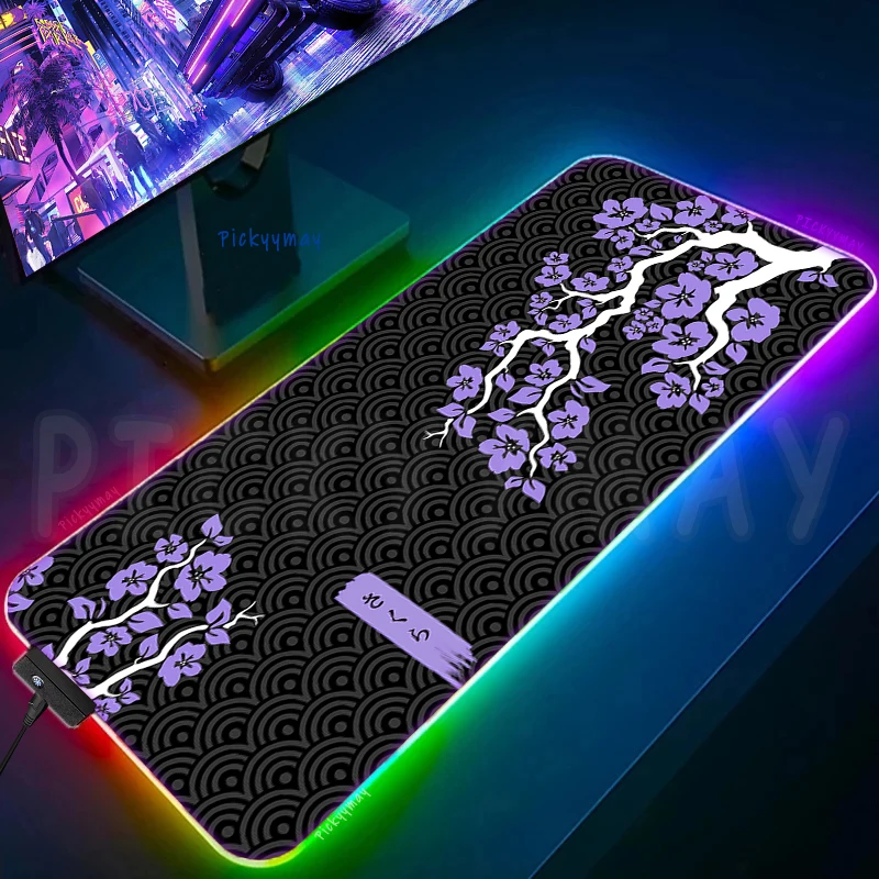 

Sakura RGB Gaming Mousepads Desk Pad Keyboard Mat LED Gamer Mousepad XXL Mouse Pads Luminous Mouse Mats Art Design Table Rugs